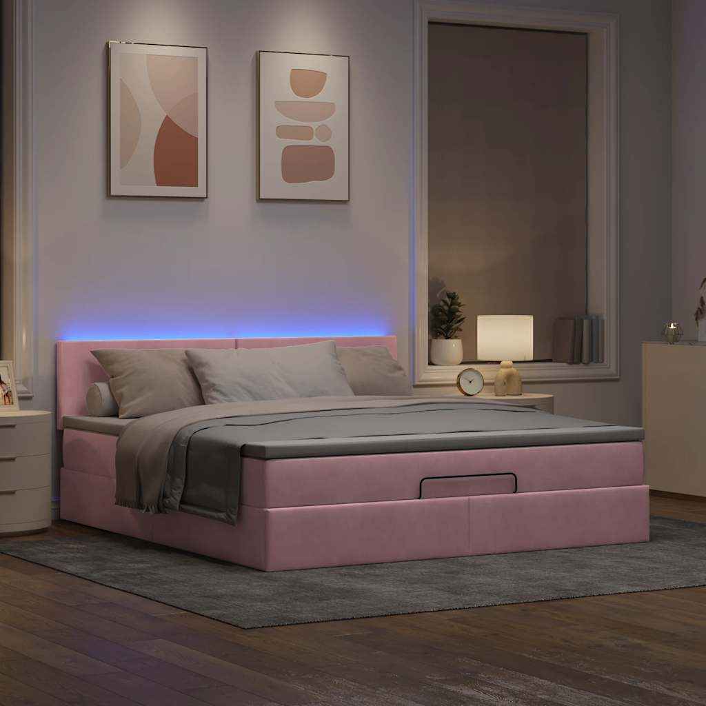 Pouf Letto con Materasso e LED Rosa 180x200cm in Velluto | homemem39