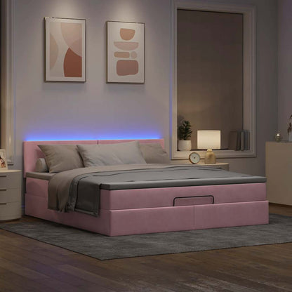 Pouf Letto con Materasso e LED Rosa 180x200cm in Velluto | homemem39