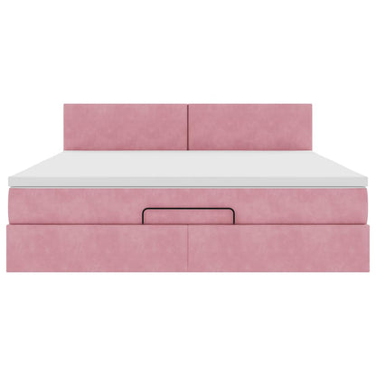 Pouf Letto con Materasso e LED Rosa 180x200cm in Velluto | homemem39