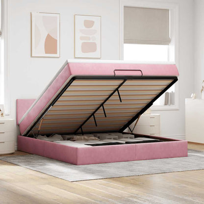 Pouf Letto con Materasso e LED Rosa 180x200cm in Velluto | homemem39