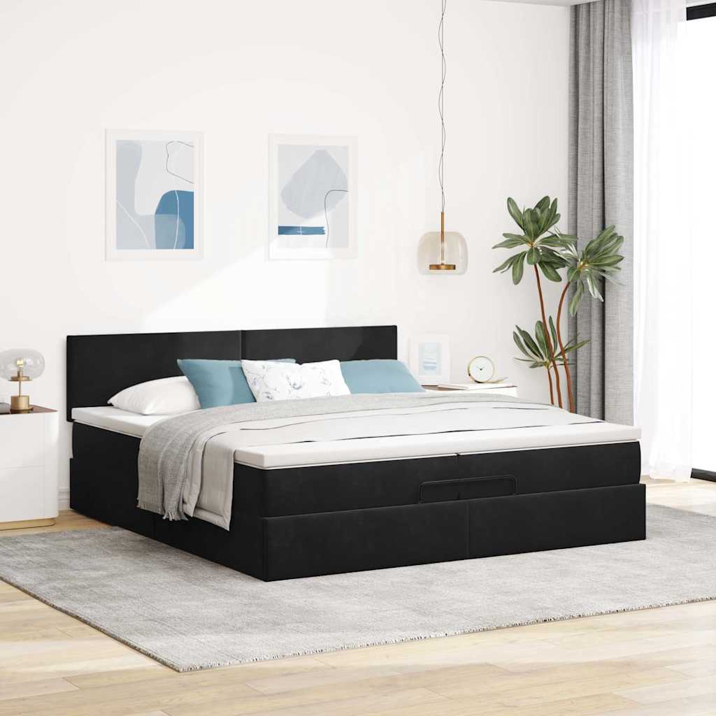Struttura Letto Pouf con Materassi Nero 200x200 cm Velluto | homemem39