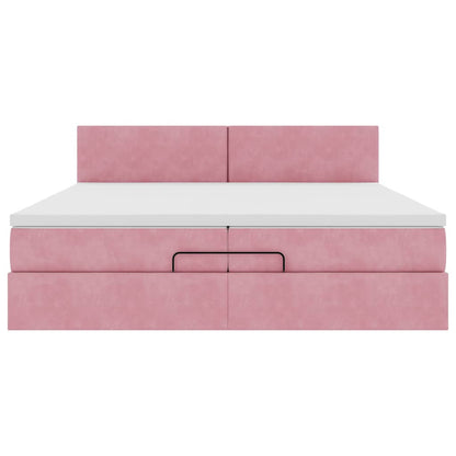 Struttura Letto Pouf con Materassi Rosa 200x200 cm Velluto