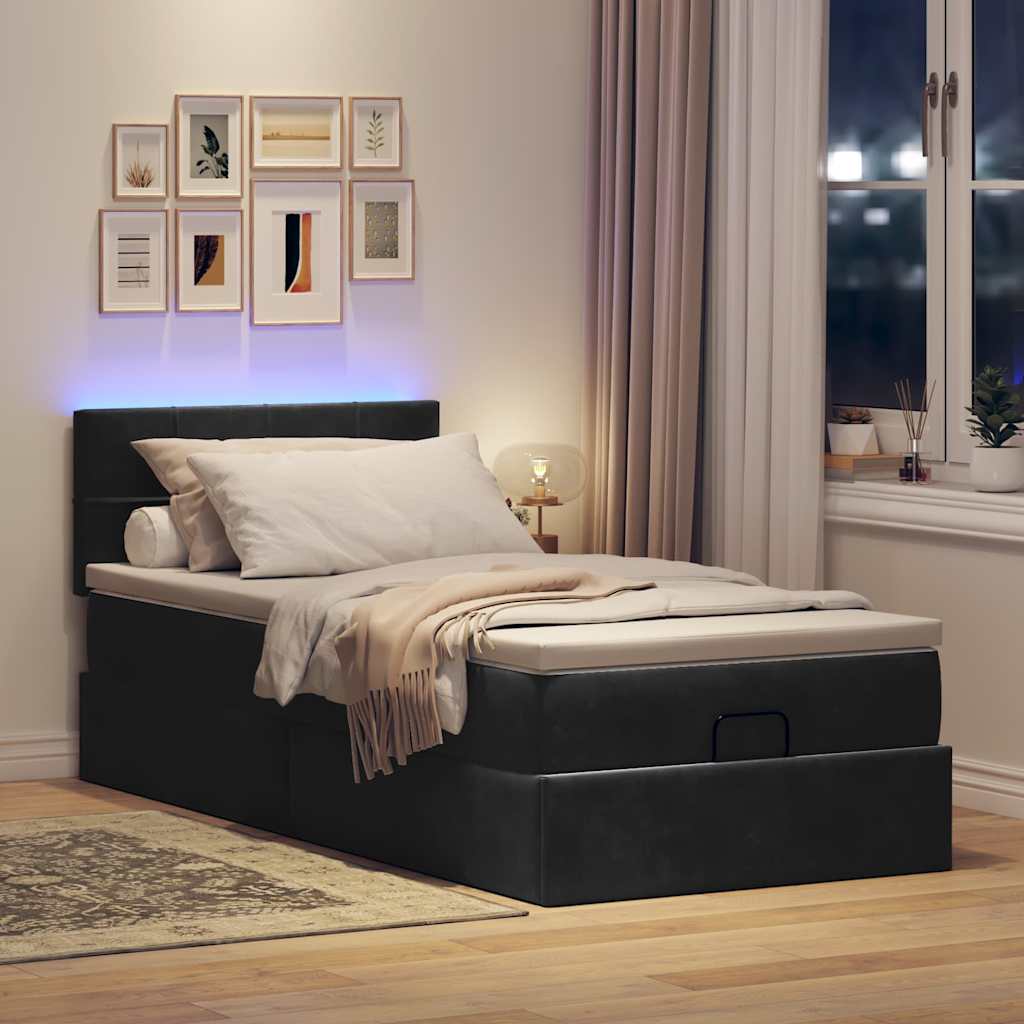 Pouf Letto con Materasso e LED Nero 80x200cm in Velluto