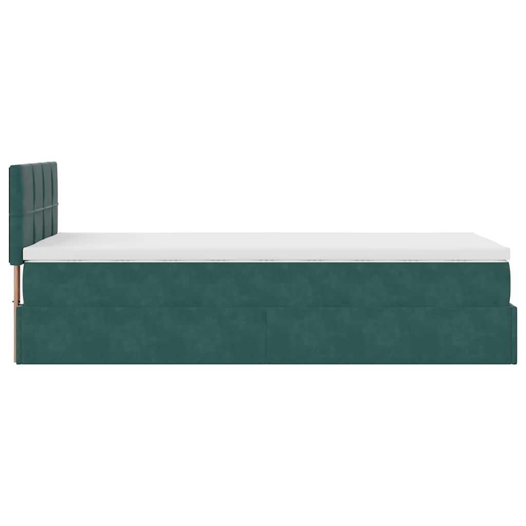 Pouf Letto con Materasso e LED Verde Scuro 80x200cm in Velluto
