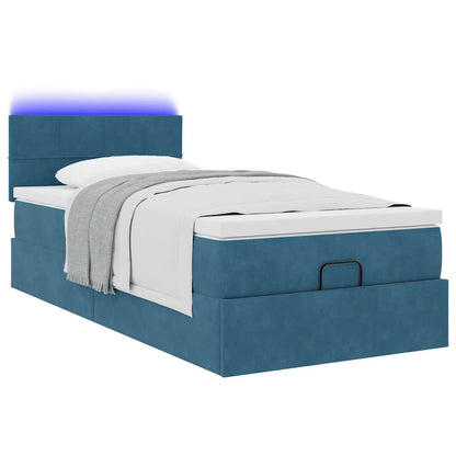Pouf Letto con Materasso e LED Blu Scuro 80x200cm in Velluto