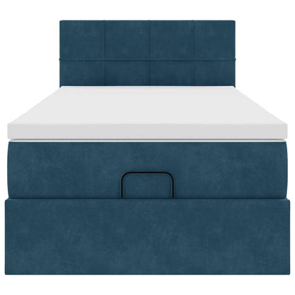 Pouf Letto con Materasso e LED Blu Scuro 80x200cm in Velluto