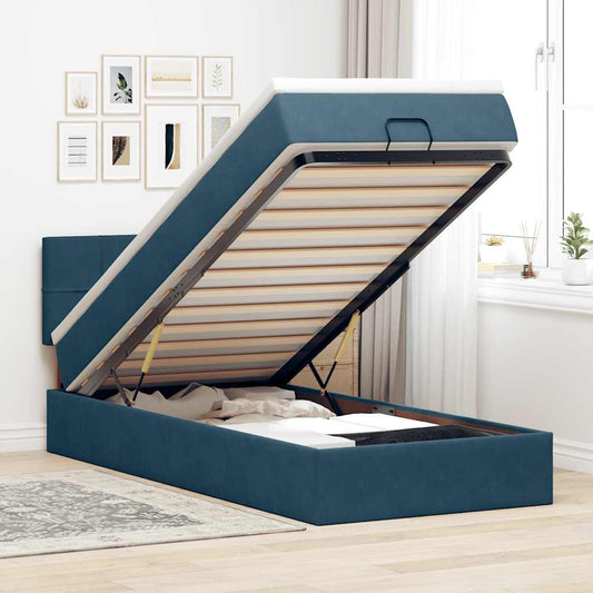 Pouf Letto con Materasso e LED Blu Scuro 80x200cm in Velluto