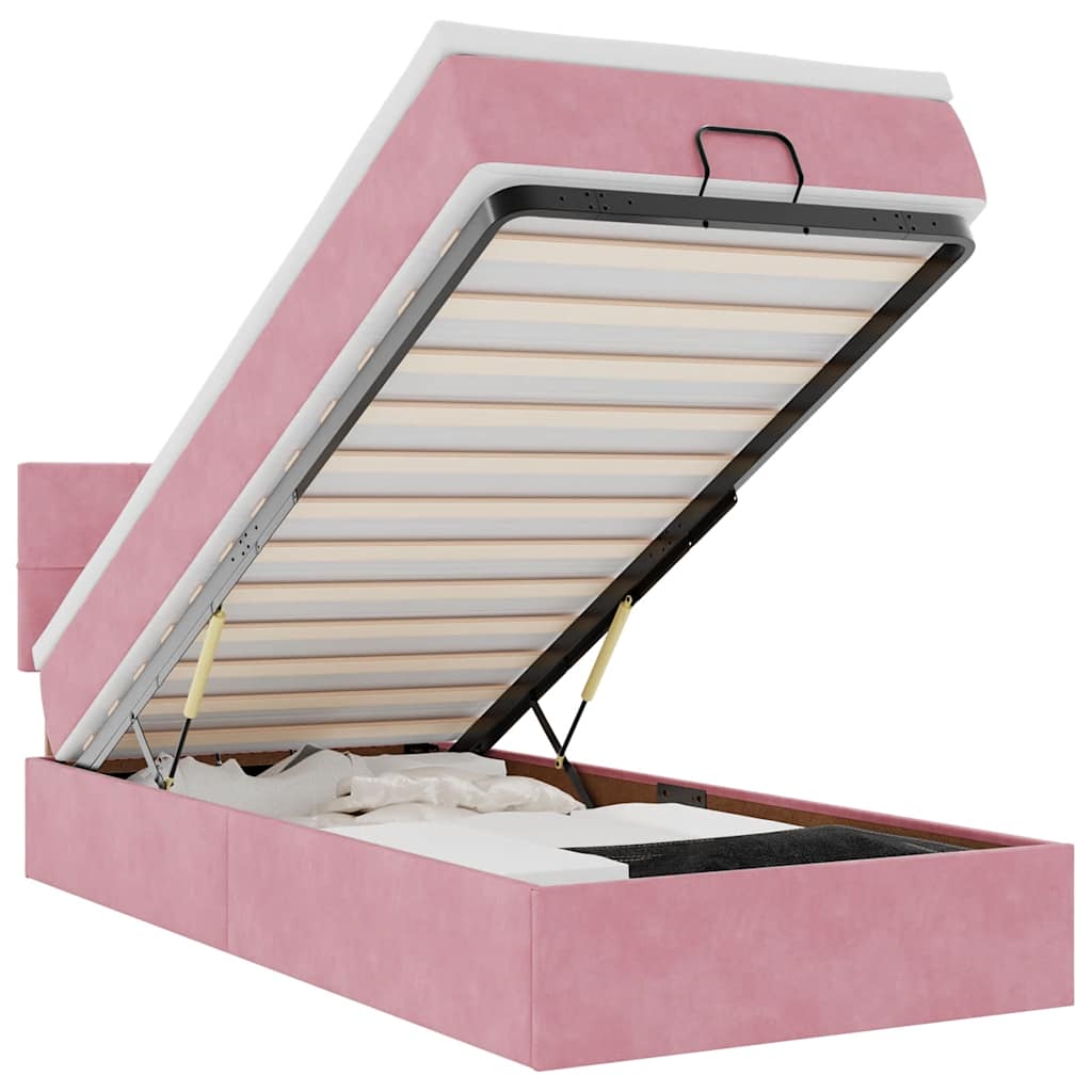 Pouf Letto con Materasso e LED Rosa 80x200cm in Velluto | homemem39