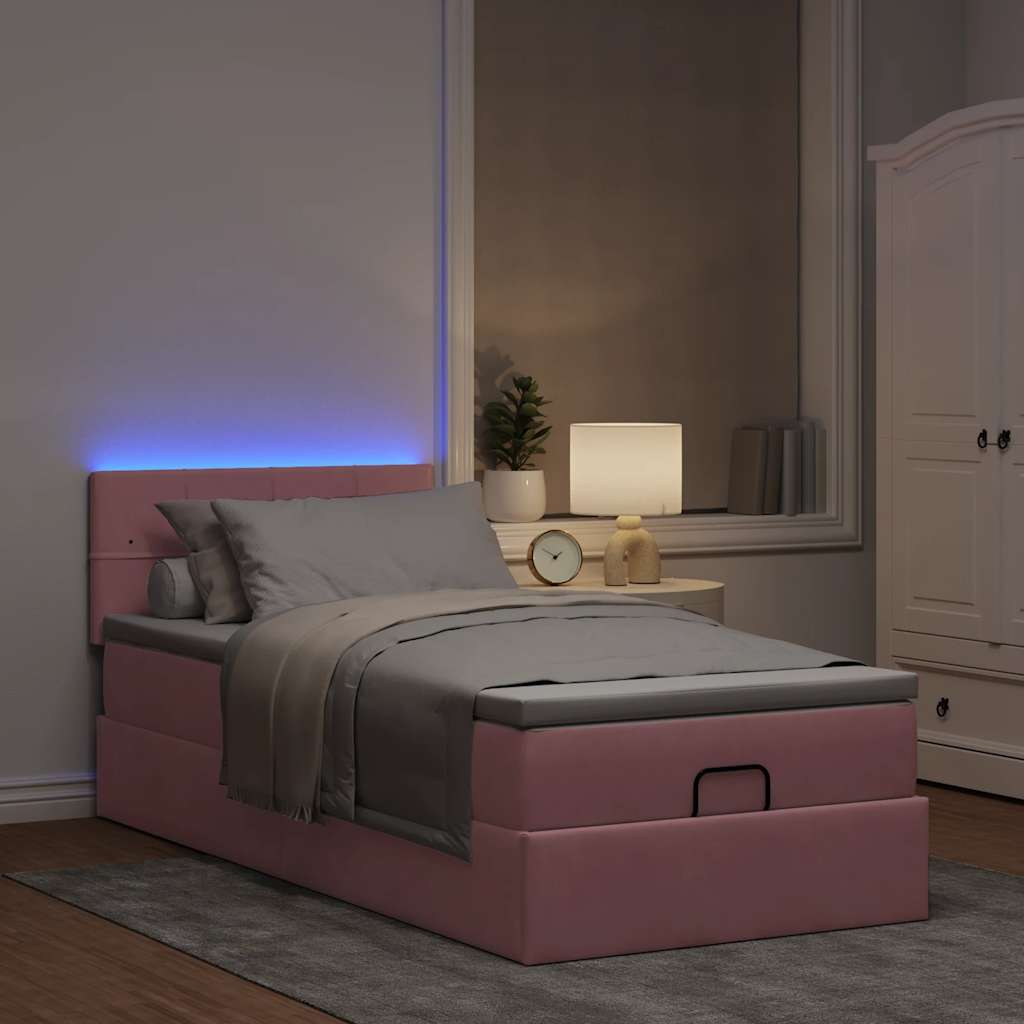 Pouf Letto con Materasso e LED Rosa 80x200cm in Velluto | homemem39