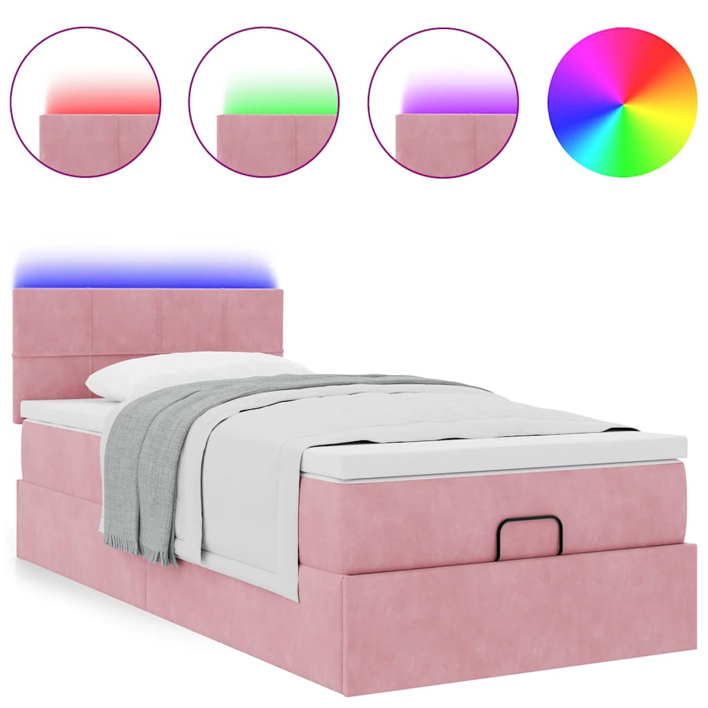 Pouf Letto con Materasso e LED Rosa 80x200cm in Velluto | homemem39