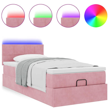 Pouf Letto con Materasso e LED Rosa 80x200cm in Velluto | homemem39