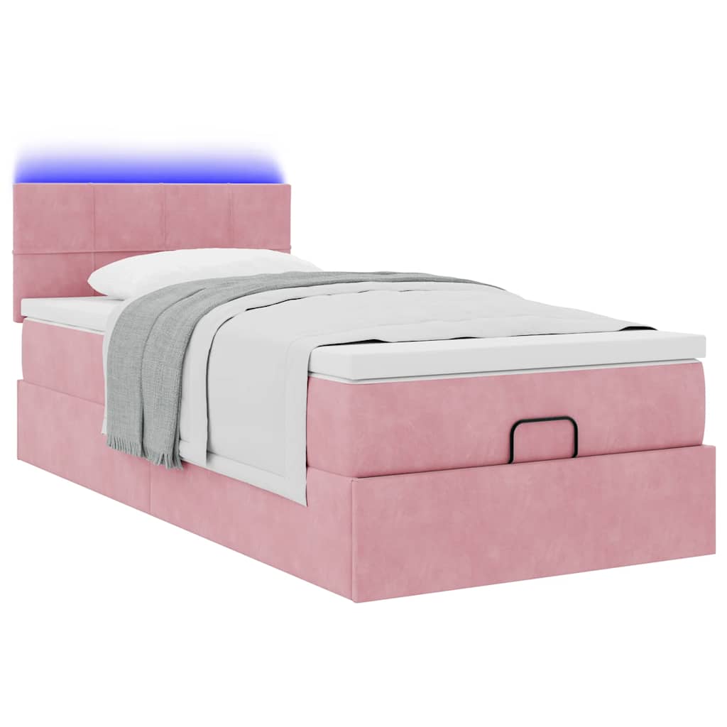 Pouf Letto con Materasso e LED Rosa 80x200cm in Velluto | homemem39