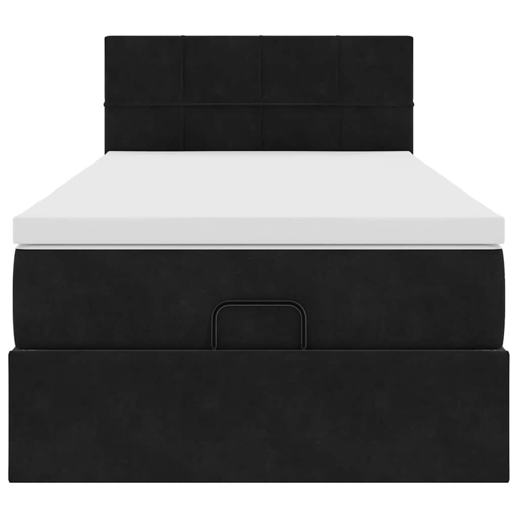 Struttura Letto Pouf con Materasso Nero 90x190 cm in Velluto