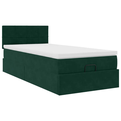 Pouf Letto con Materasso e LED Verde Scuro 90x200cm in Velluto
