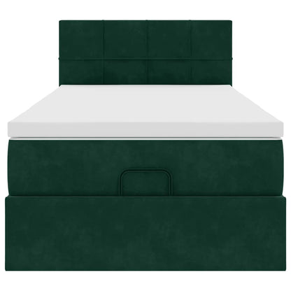 Pouf Letto con Materasso e LED Verde Scuro 90x200cm in Velluto
