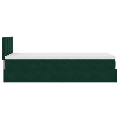 Pouf Letto con Materasso e LED Verde Scuro 90x200cm in Velluto