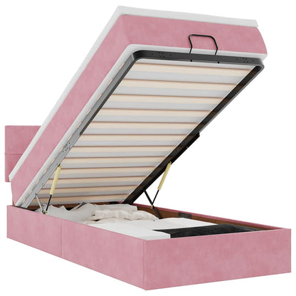 Struttura Letto Pouf con Materasso Rosa 90x200 cm in Velluto | homemem39