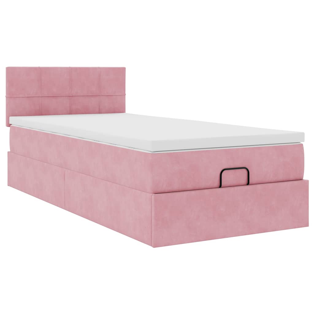 Struttura Letto Pouf con Materasso Rosa 100x200 cm Velluto - homemem39