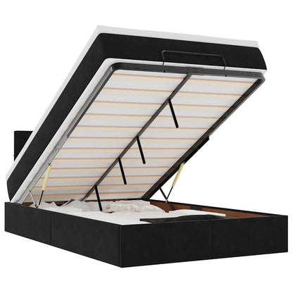 Pouf Letto con Materasso e LED Nero 120x190cm in Velluto | homemem39