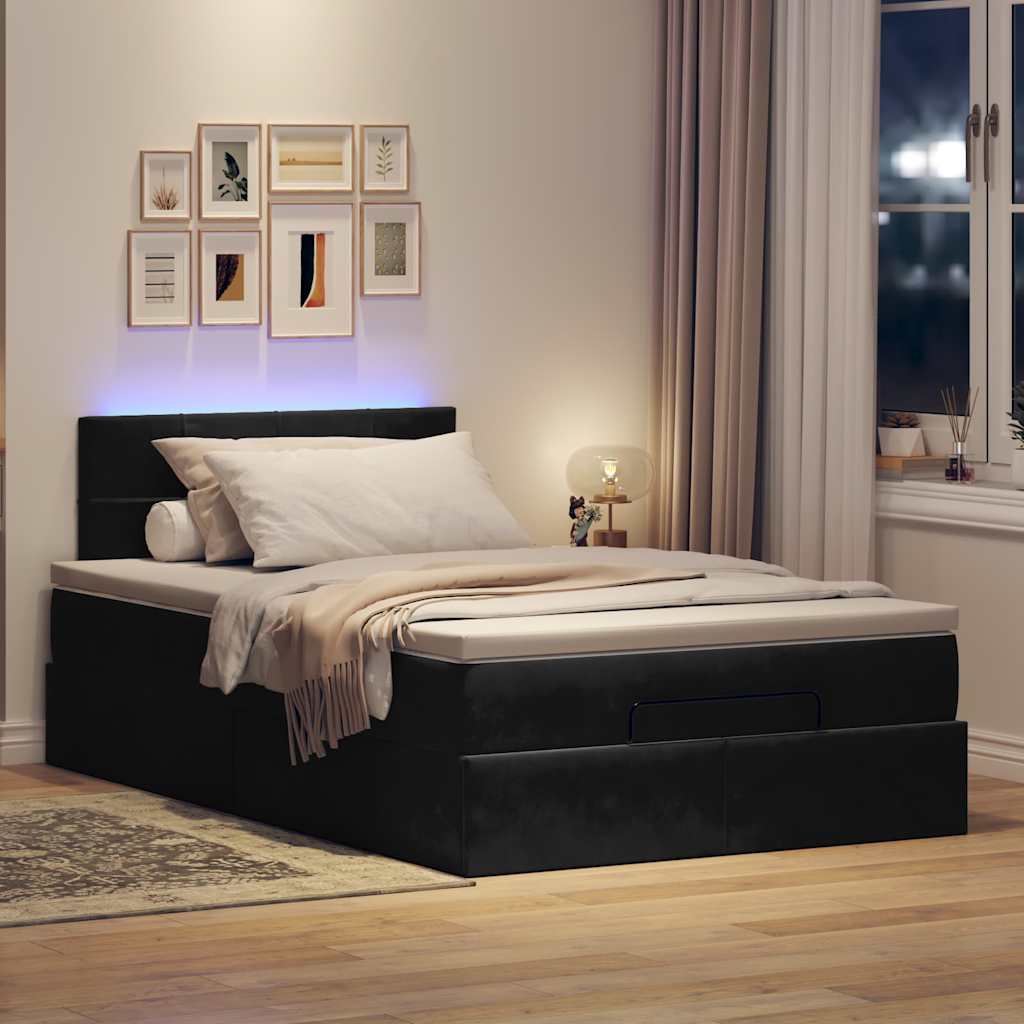Pouf Letto con Materasso e LED Nero 120x190cm in Velluto | homemem39