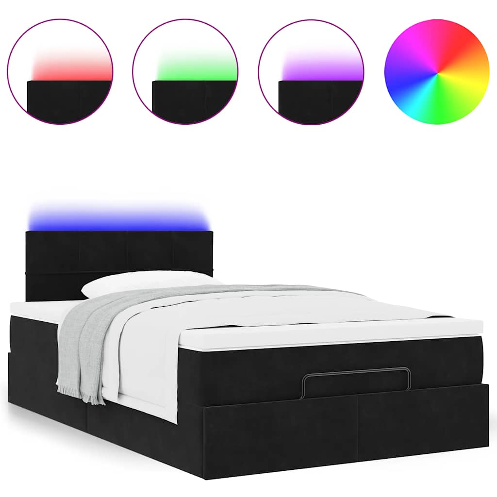 Pouf Letto con Materasso e LED Nero 120x190cm in Velluto | homemem39