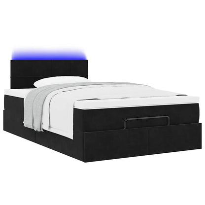 Pouf Letto con Materasso e LED Nero 120x190cm in Velluto | homemem39