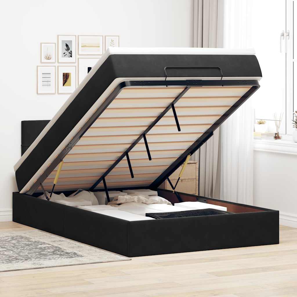 Pouf Letto con Materasso e LED Nero 120x190cm in Velluto | homemem39