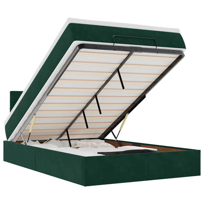 Pouf Letto con Materasso e LED Verde Scuro 120x190cm in Velluto | homemem39