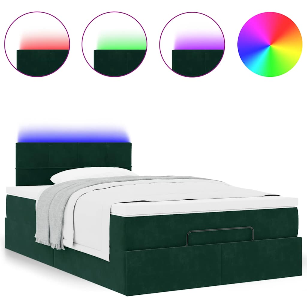 Pouf Letto con Materasso e LED Verde Scuro 120x190cm in Velluto | homemem39