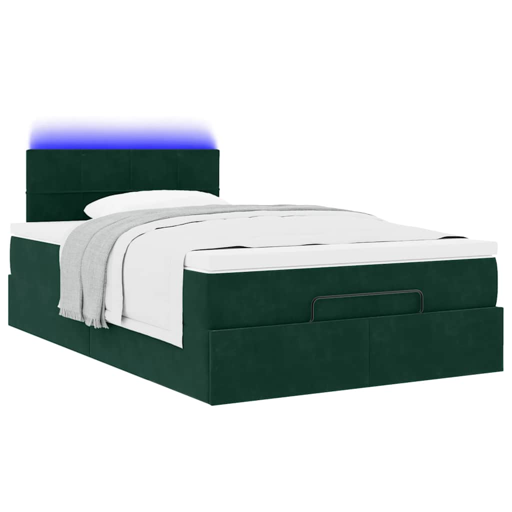 Pouf Letto con Materasso e LED Verde Scuro 120x190cm in Velluto | homemem39