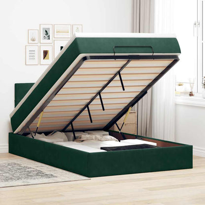 Pouf Letto con Materasso e LED Verde Scuro 120x190cm in Velluto | homemem39