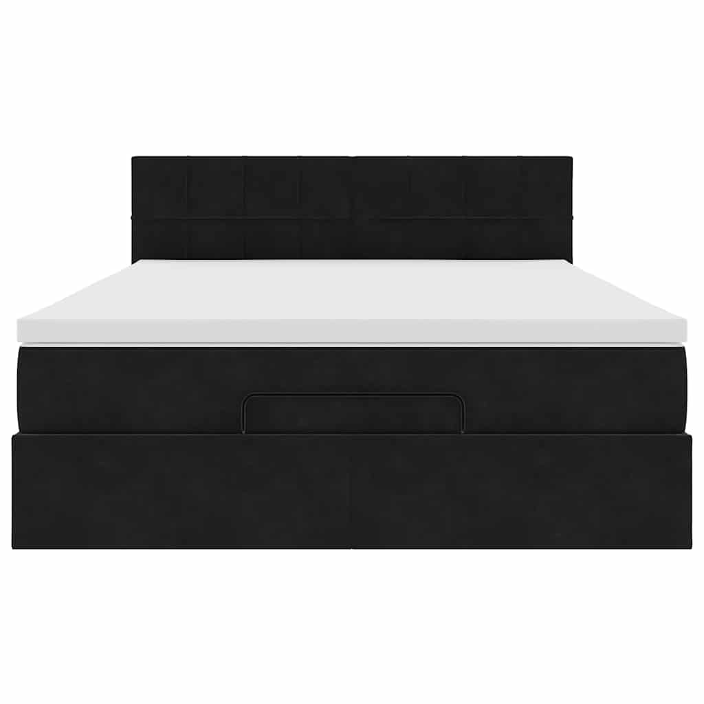 Struttura Letto Pouf con Materasso Nero 140x190 cm in Velluto | homemem39