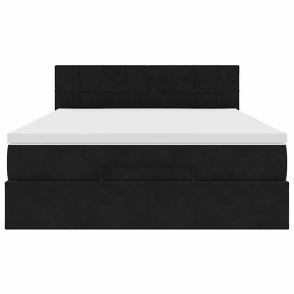 Struttura Letto Pouf con Materasso Nero 140x190 cm in Velluto | homemem39