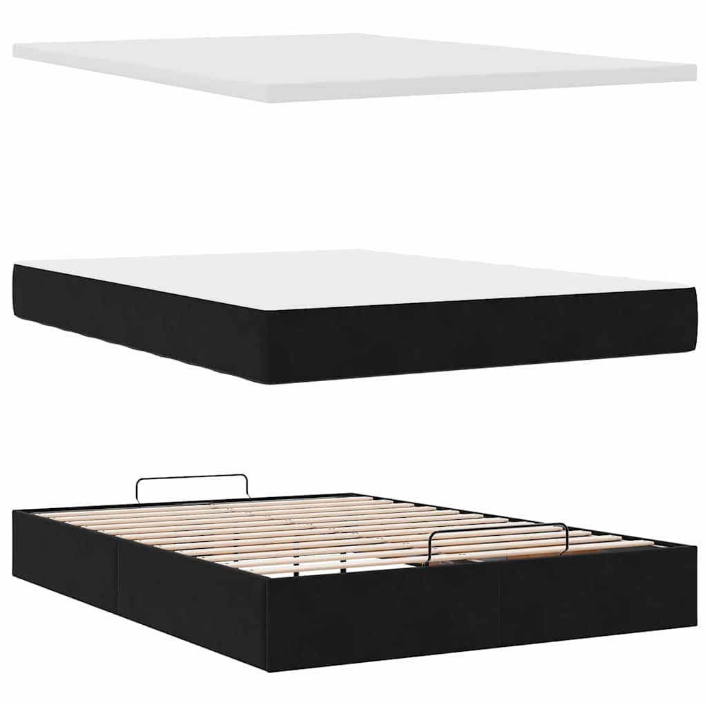 Struttura Letto Pouf con Materasso Nero 140x190 cm in Velluto | homemem39