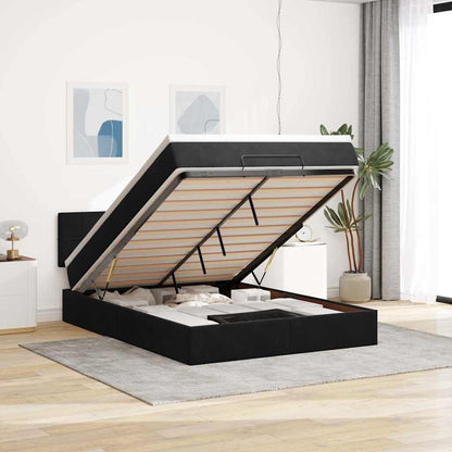 Struttura Letto Pouf con Materasso Nero 140x190 cm in Velluto | homemem39