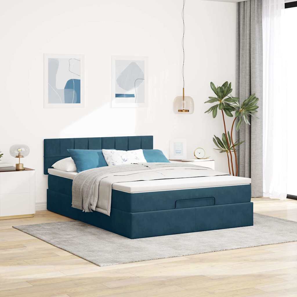 Struttura Letto Pouf con Materasso 140x190 cm in Velluto