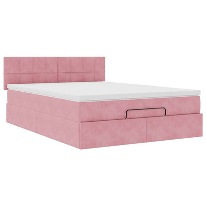 Struttura Letto Pouf con Materasso Rosa 140x190 cm in Velluto