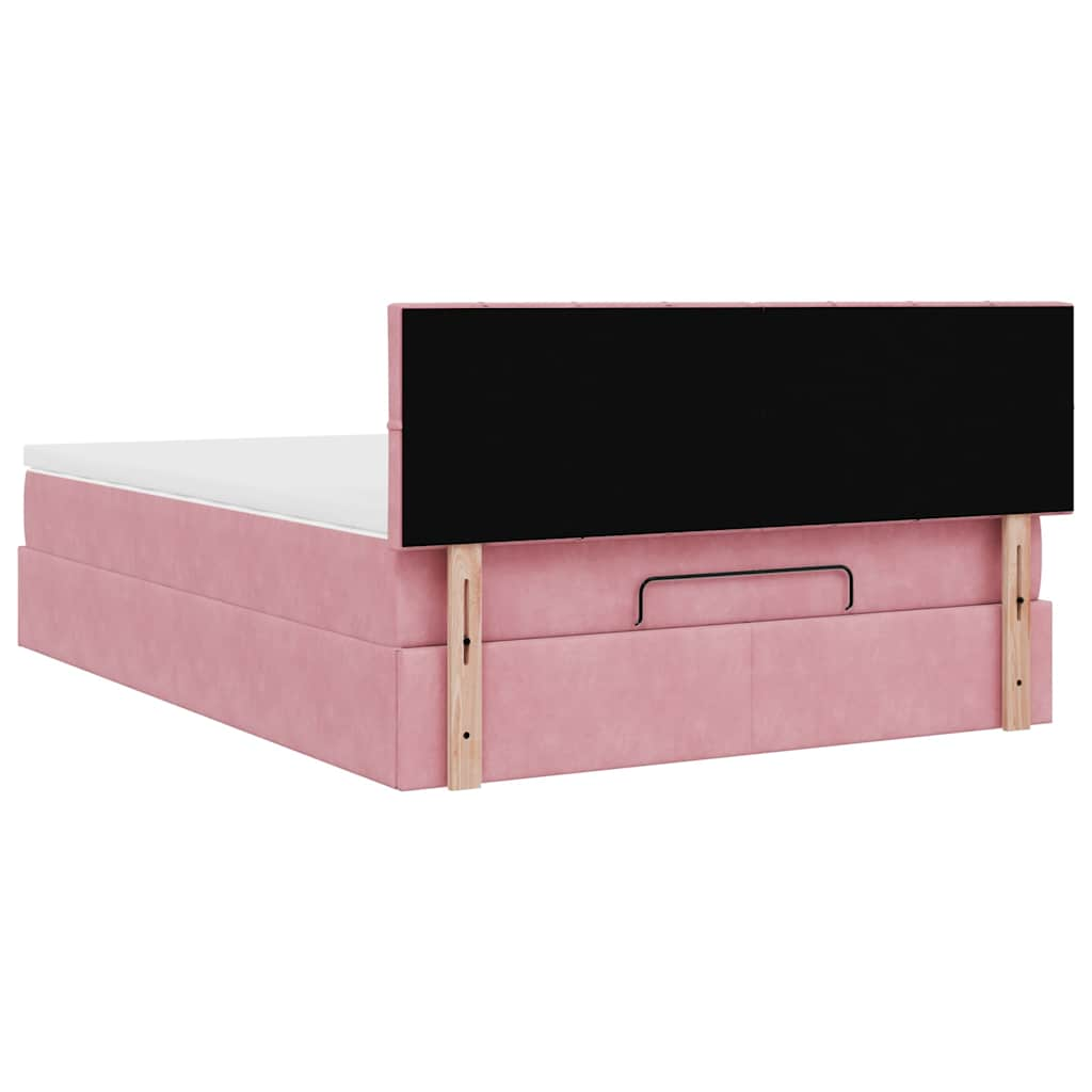 Struttura Letto Pouf con Materasso Rosa 140x190 cm in Velluto