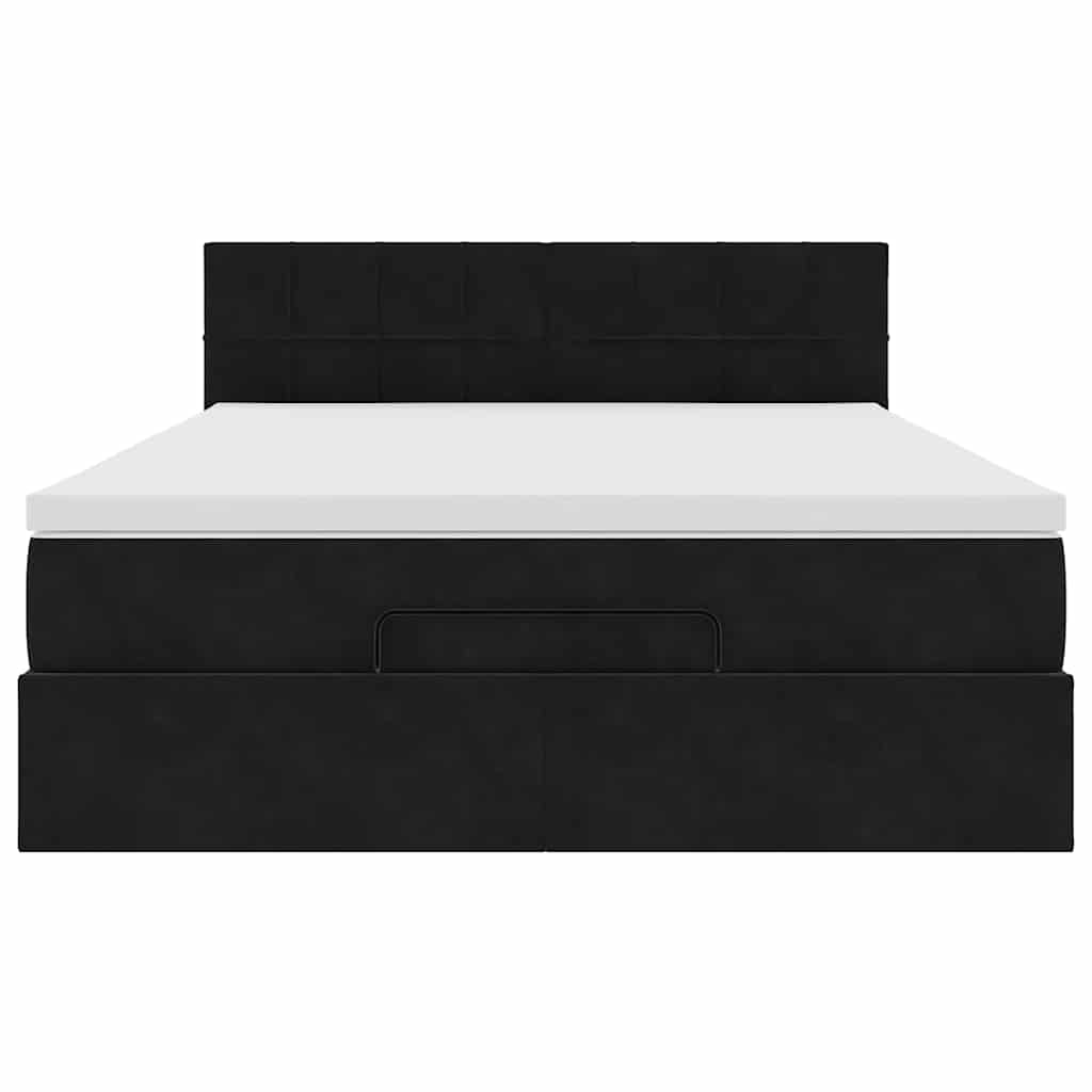 Struttura Letto Pouf con Materasso Nero 140x200 cm in Velluto