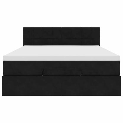 Struttura Letto Pouf con Materasso Nero 140x200 cm in Velluto