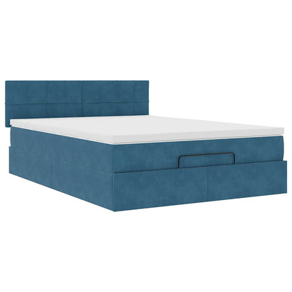 Struttura Letto Pouf con Materasso Blu 140x200cm in Velluto