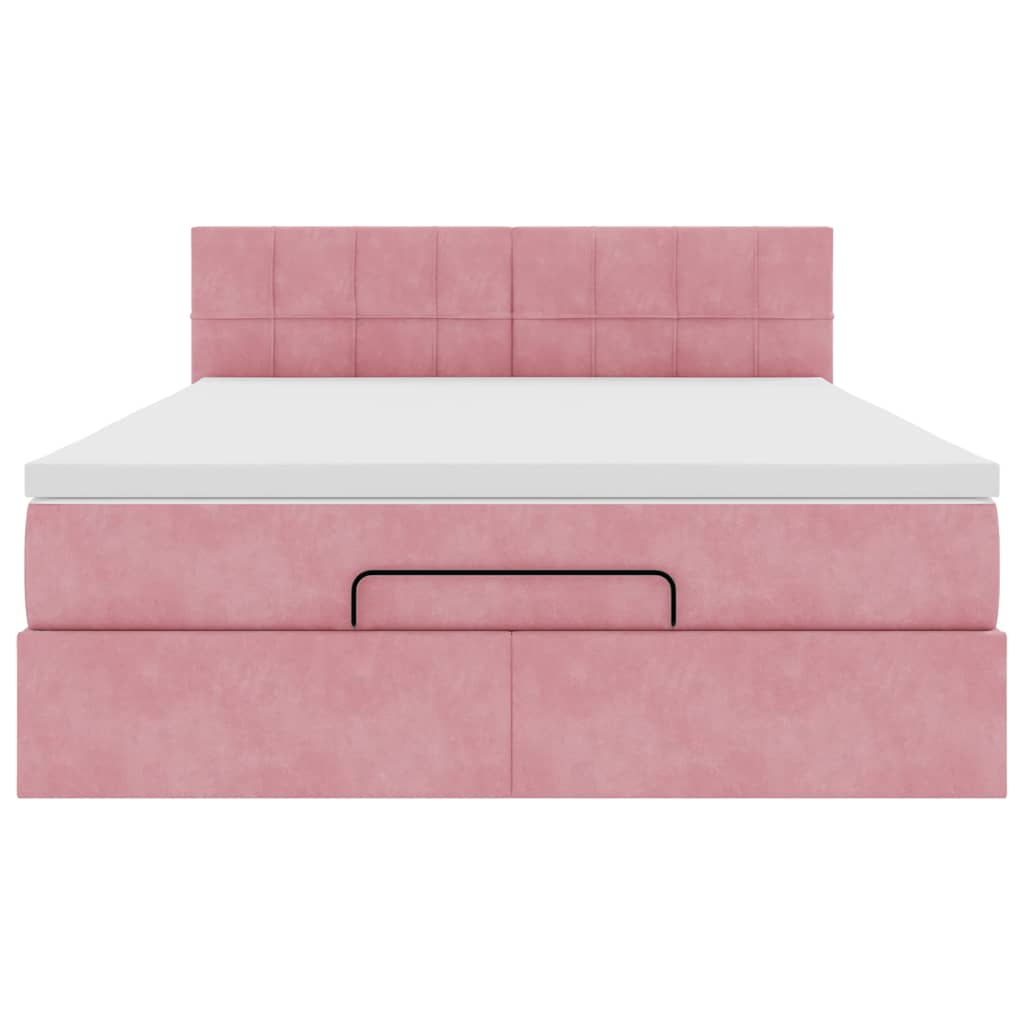 Struttura Letto Pouf con Materasso Rosa 140x200 cm in Velluto - homemem39