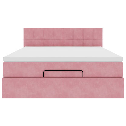 Struttura Letto Pouf con Materasso Rosa 140x200 cm in Velluto - homemem39