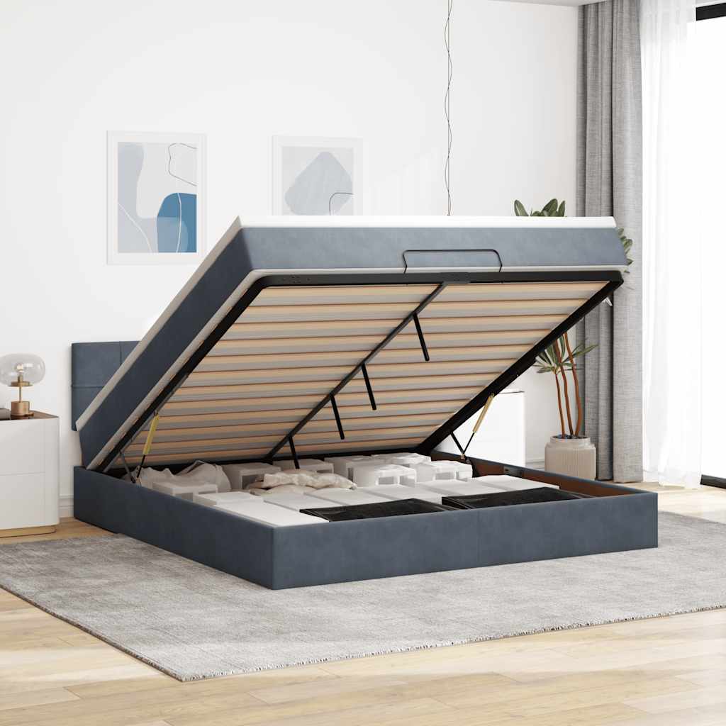 Struttura Letto Pouf con Materasso 160x200 cm in Velluto | homemem39
