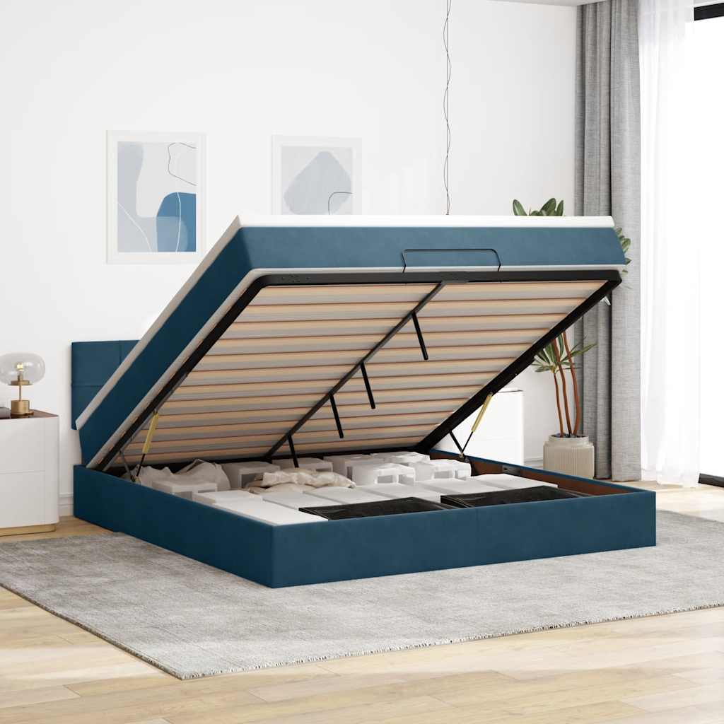 Struttura Letto Pouf con Materasso 160x200 cm in Velluto | homemem39