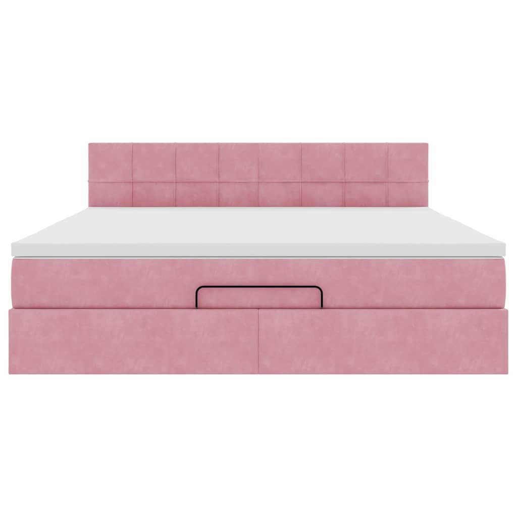 Struttura Letto Pouf con Materasso Rosa 160x200 cm in Velluto | homemem39