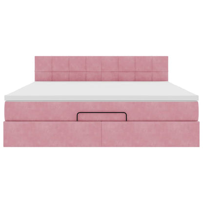 Struttura Letto Pouf con Materasso Rosa 160x200 cm in Velluto | homemem39