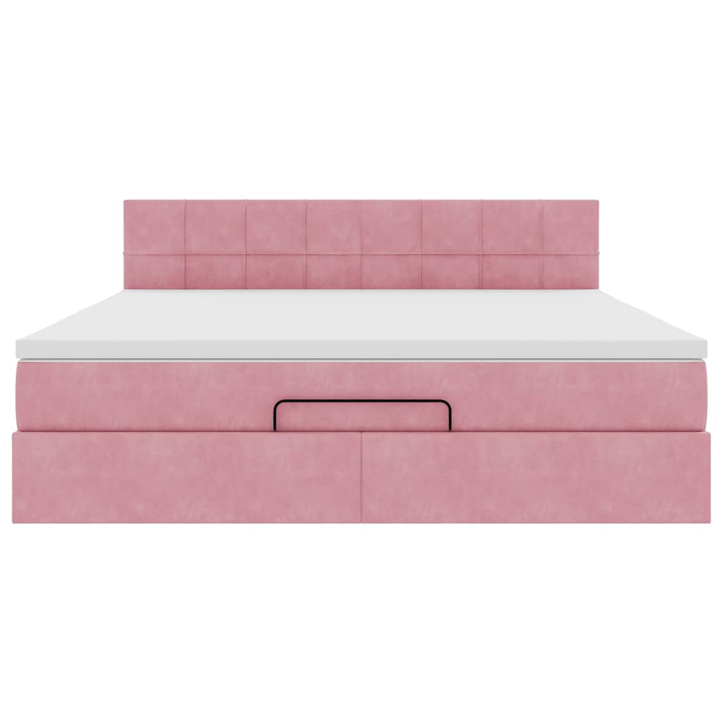 Pouf Letto con Materasso e LED Rosa 180x200cm in Velluto | homemem39