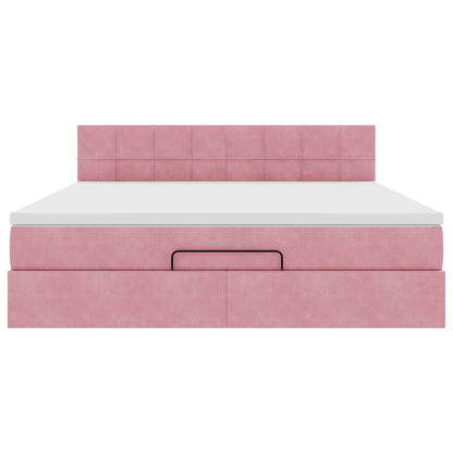 Pouf Letto con Materasso e LED Rosa 180x200cm in Velluto