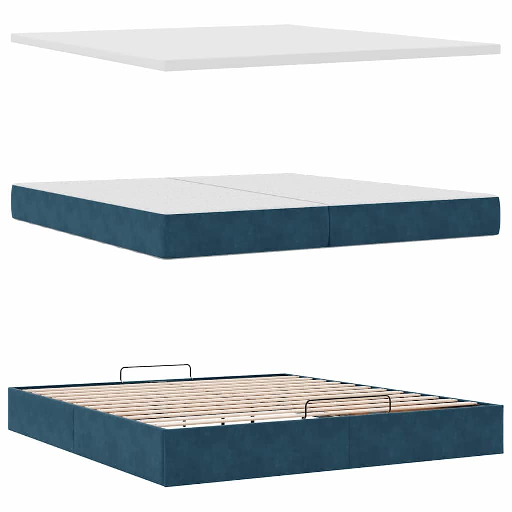 Pouf Letto con Materassi e LED Blu Scuro 200x200cm Velluto